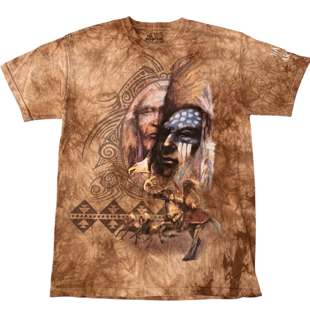 VTG The Mountain Navajo Arizona Native American Graphic T Shirt Brown Tie Dye L